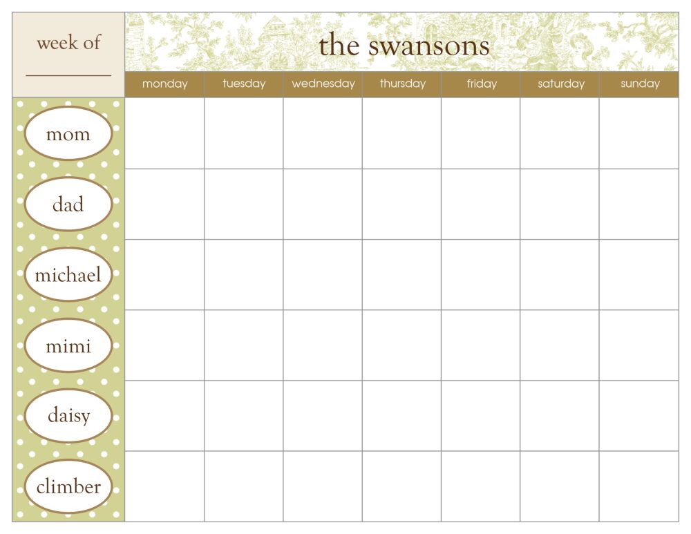 Pear Toile Weekly Scheduling Pad