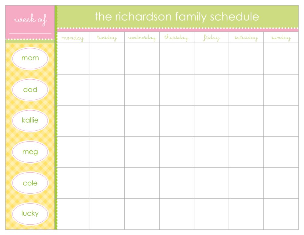 Yellow Gingham Weekly Scheduling Pad