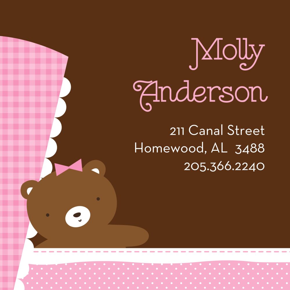 Teddy Pram - Pink Folded Enclosure Card 
