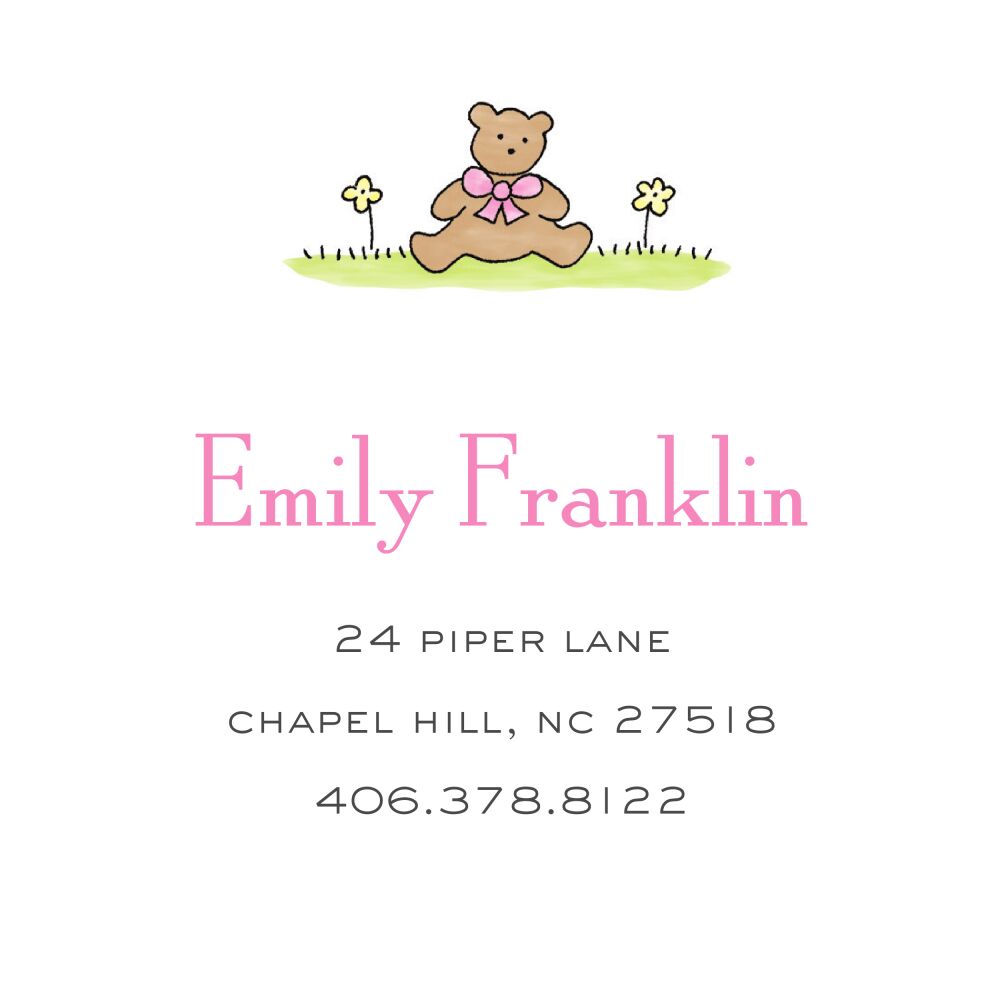 Teddy Bear - Pink Folded Enclosure Card 