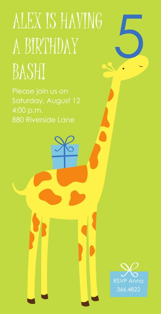 Party Giraffe Blue Party Invitation