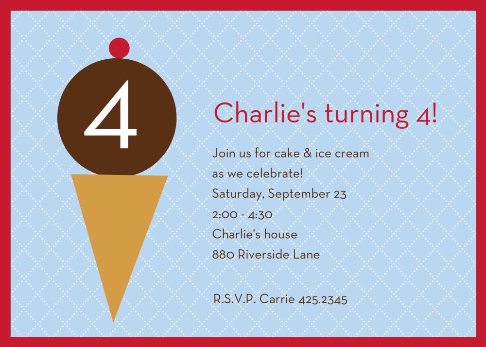 Waffle Cone Blue Party Invitation