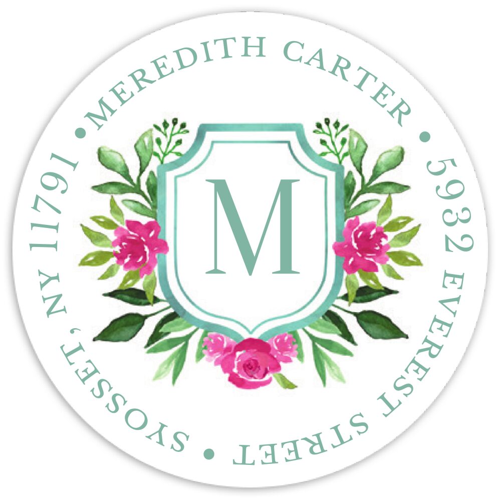 Flower Monogram Round Address Sticky