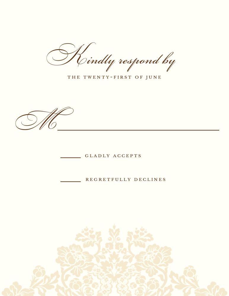 Wedding Bliss Response Card on White Eggshell (cream)