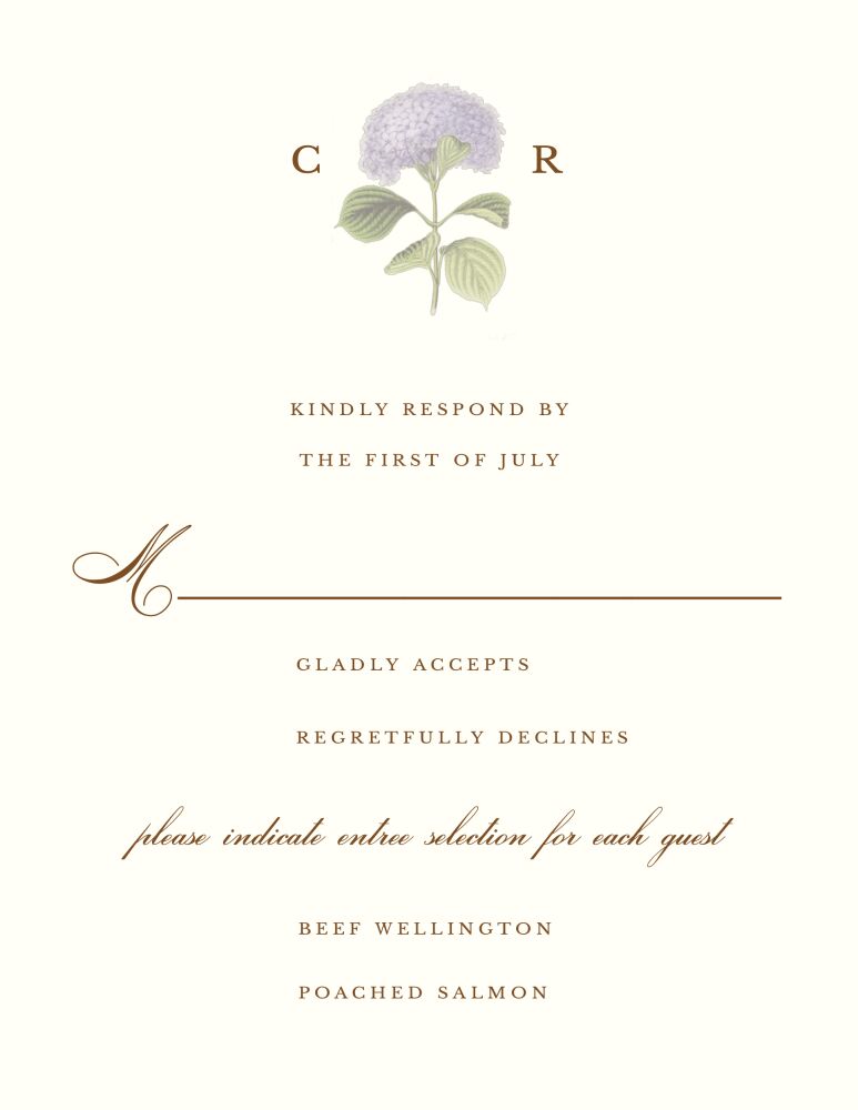 Hydrangea Bloom Response Card on White Eggshell (cream)