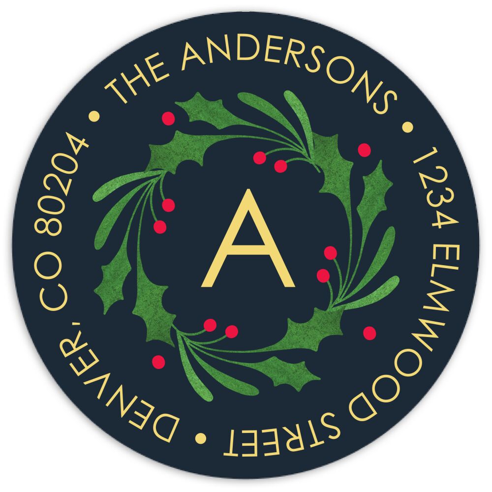 Christmas Boughs Round Address Sticky