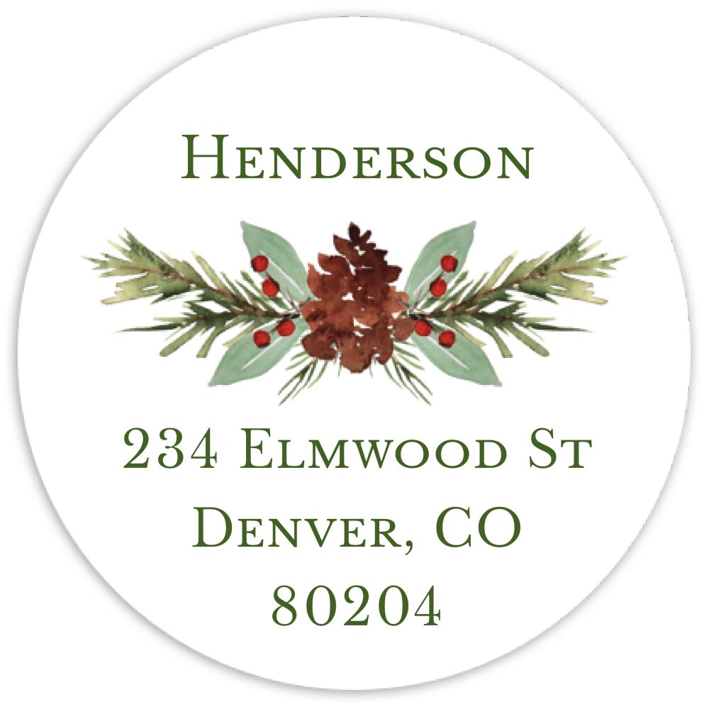 Pretty Pines Round Address Sticky