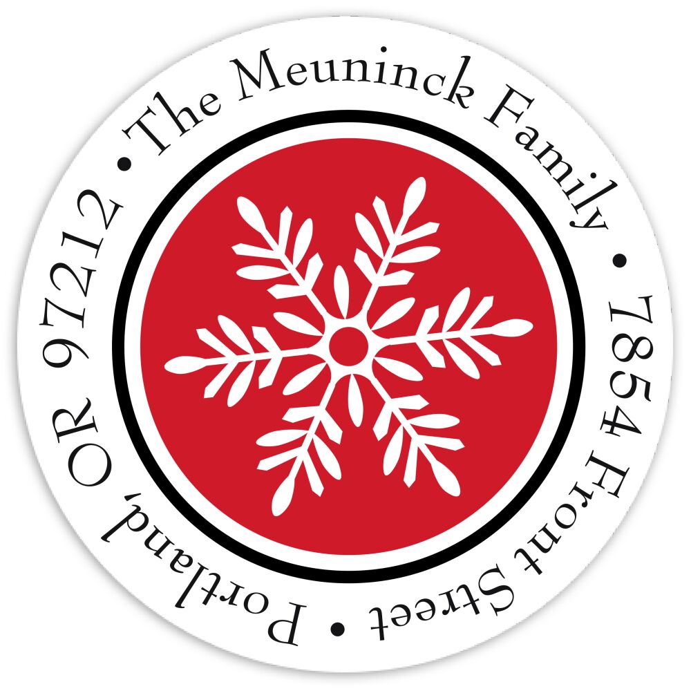 Fanciful Snowflakes-Red Round Address Sticky