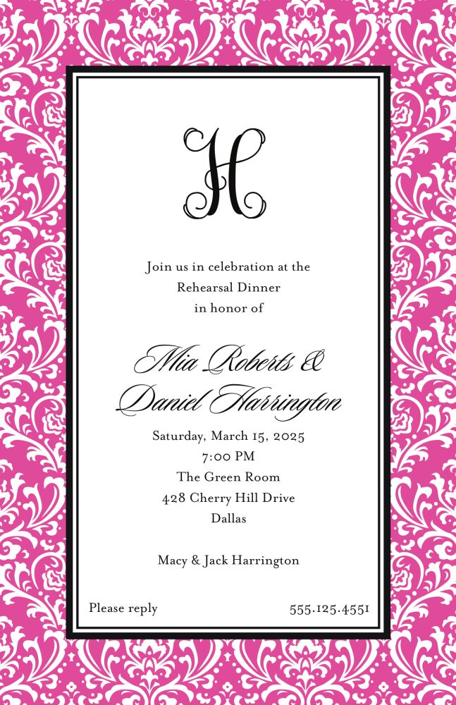 Vintage Damask - Fuschia Invitation