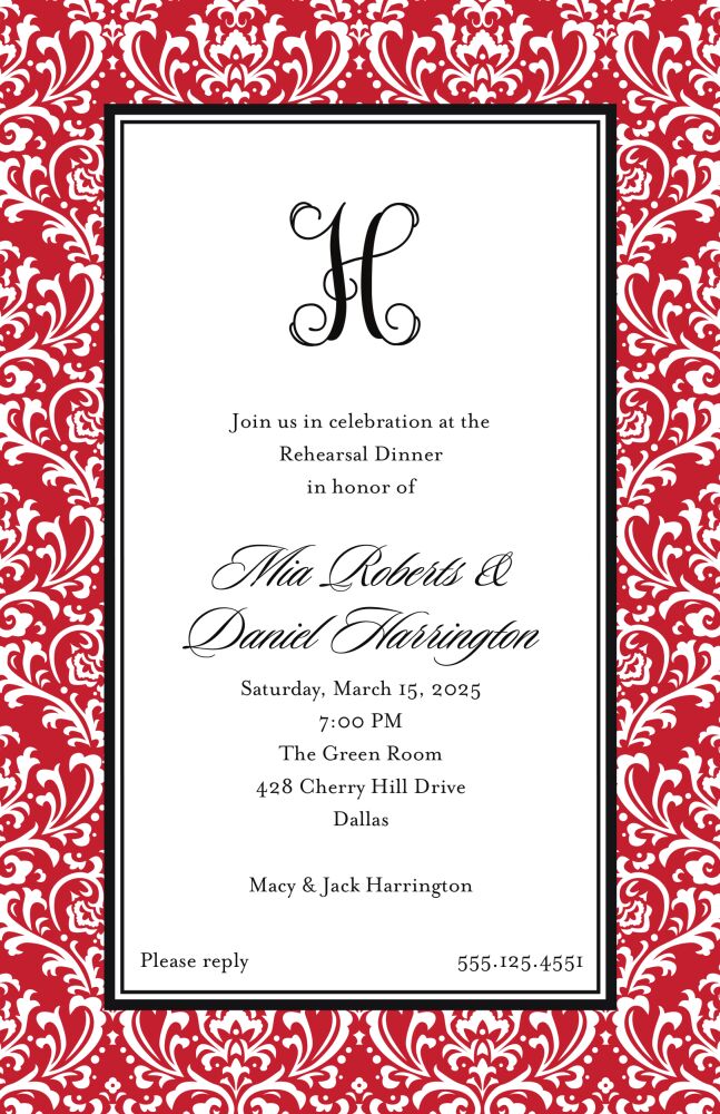 Vintage Damask - Red Invitation