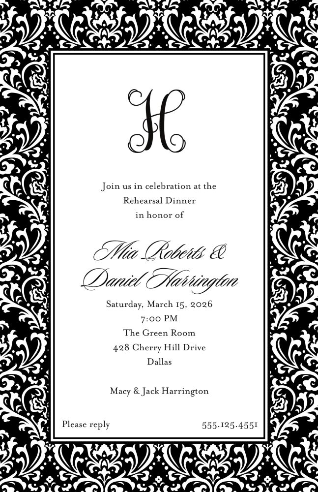 Vintage Damask - Black Invitation