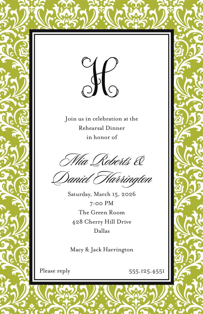 Vintage Damask - Green Invitation