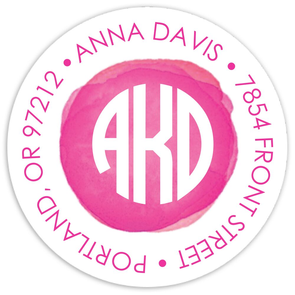 Watercolor Dot - Pink Round Address Sticky