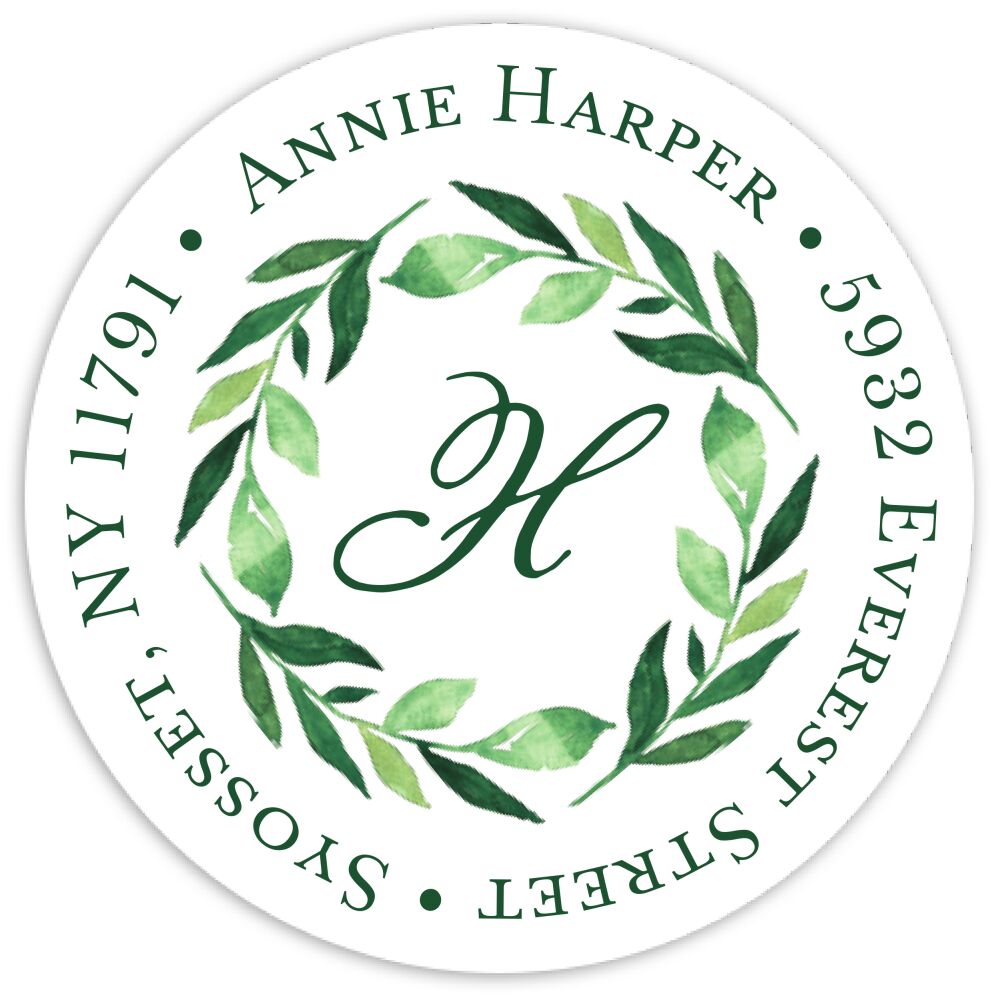 Painted Leaves Round Address Sticky 