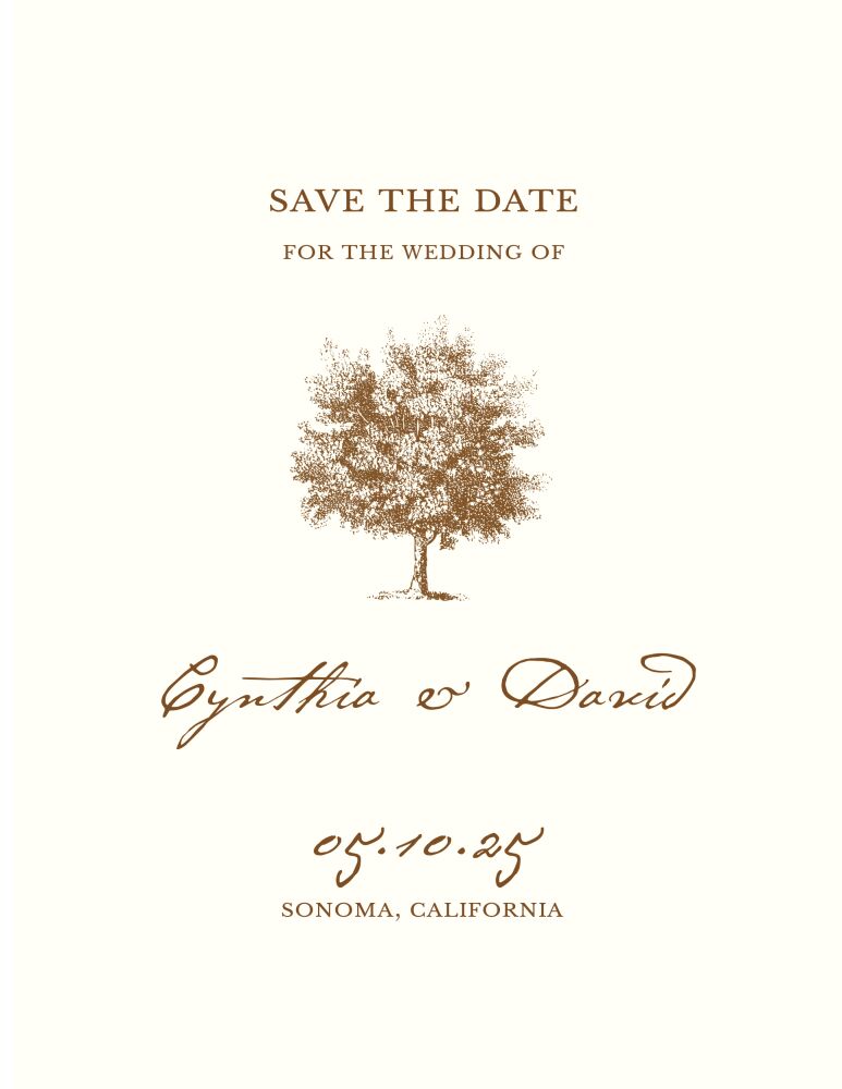 Under The Oak Save The Date Invitation on White Eggshell (cream)