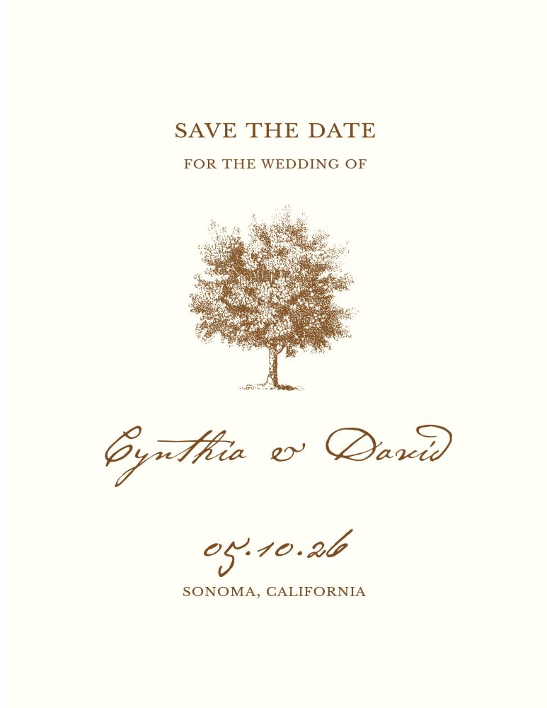Under The Oak Save The Date Invitation on White Eggshell (cream)