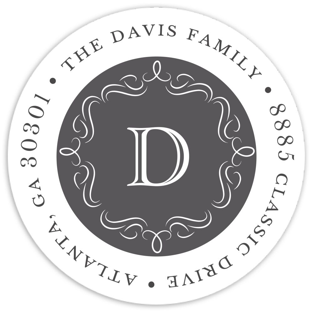 Sophisticated Flourish Round Address Sticky