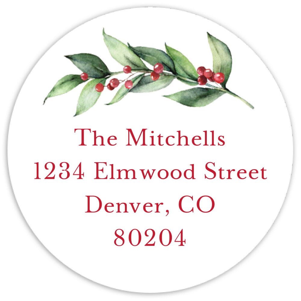 Berry Twig Round Address Sticky
