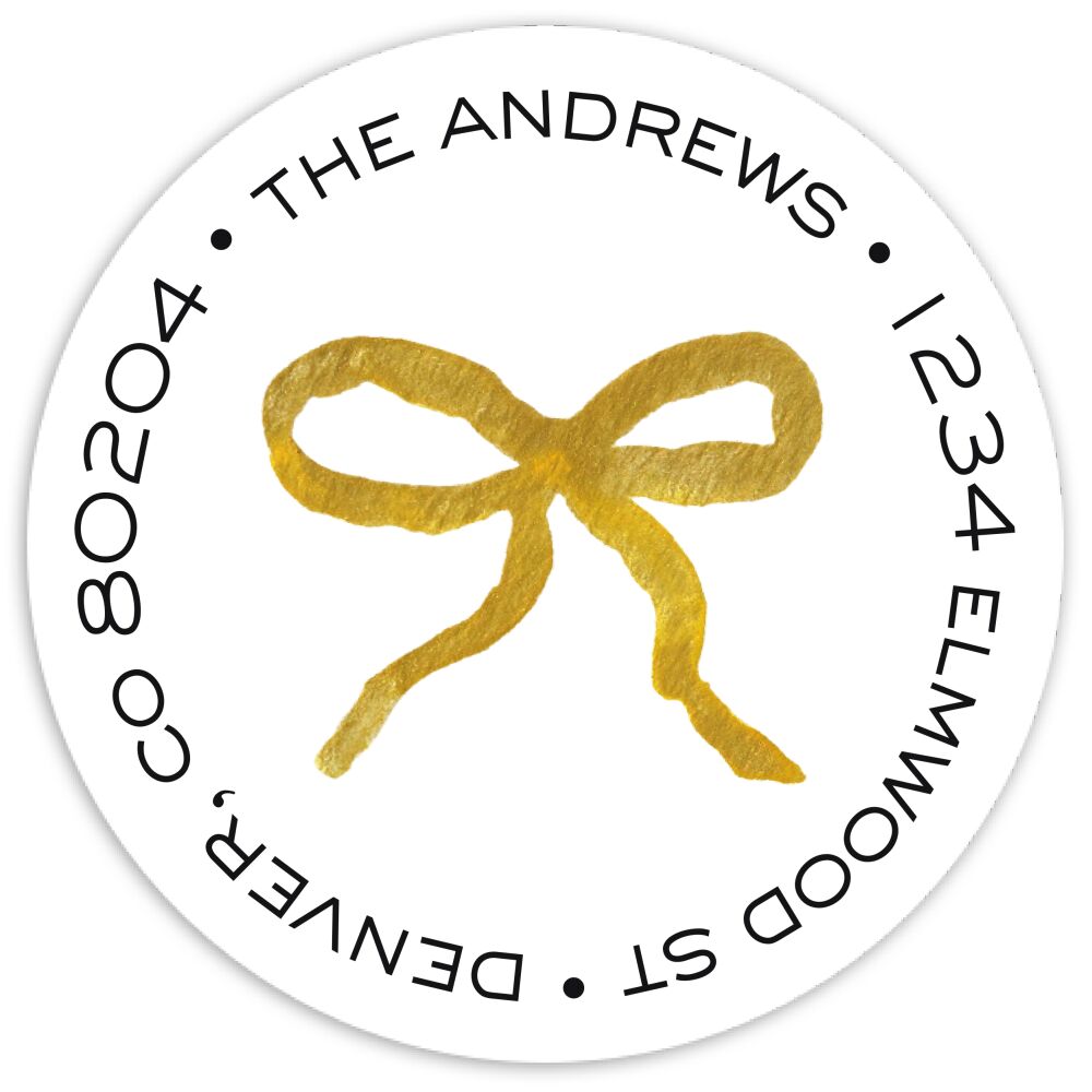 Bow Leaf Border Round Address Sticky
