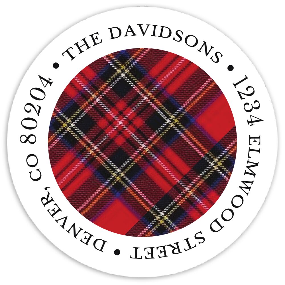Plaid Tidings Round Address Sticky