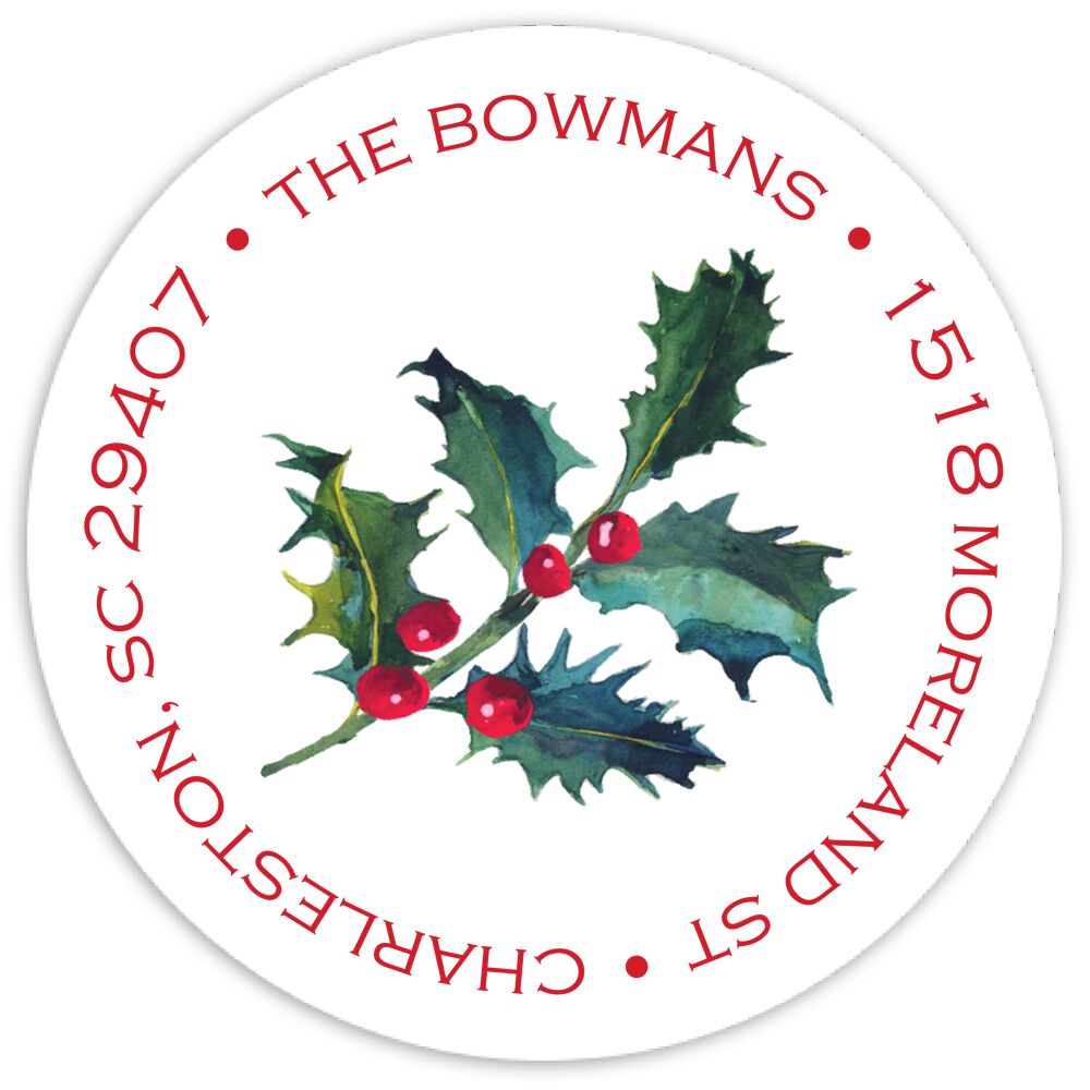 Holly Party Round Address Sticky