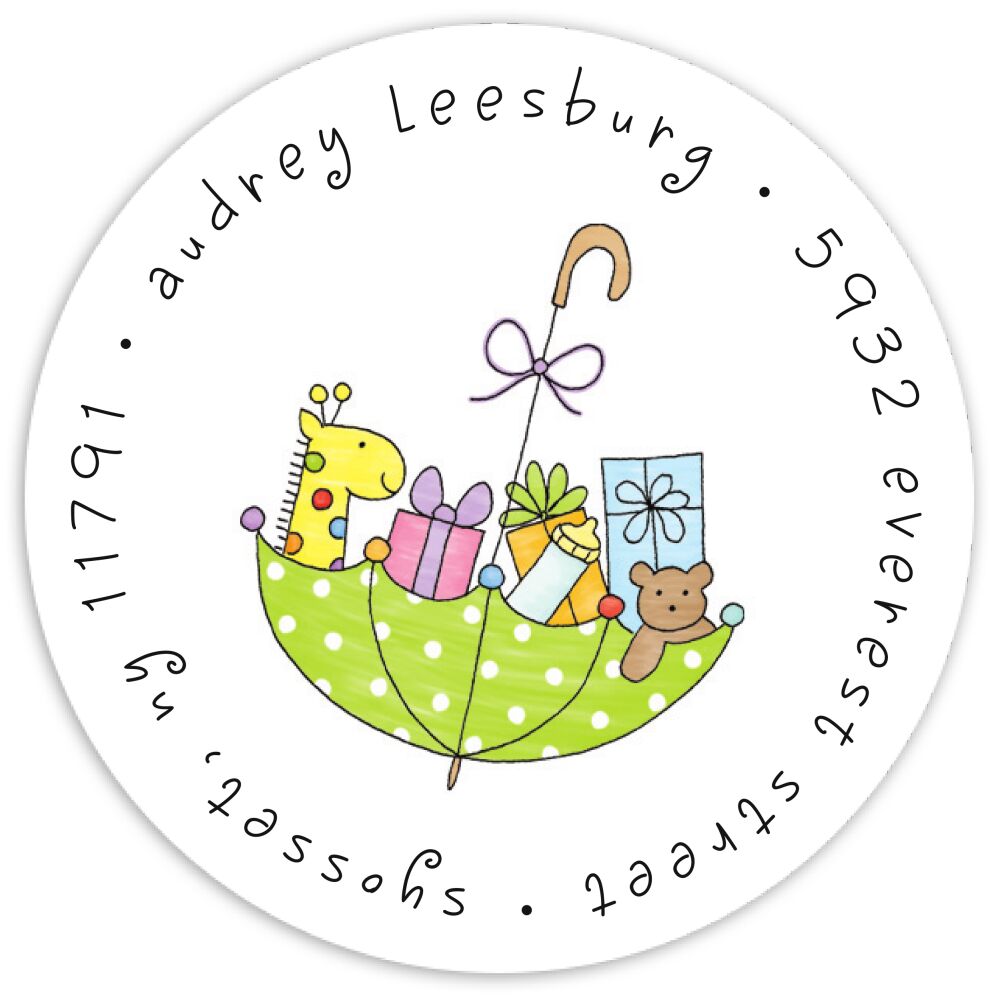 Showered With Love Round Address Sticky
