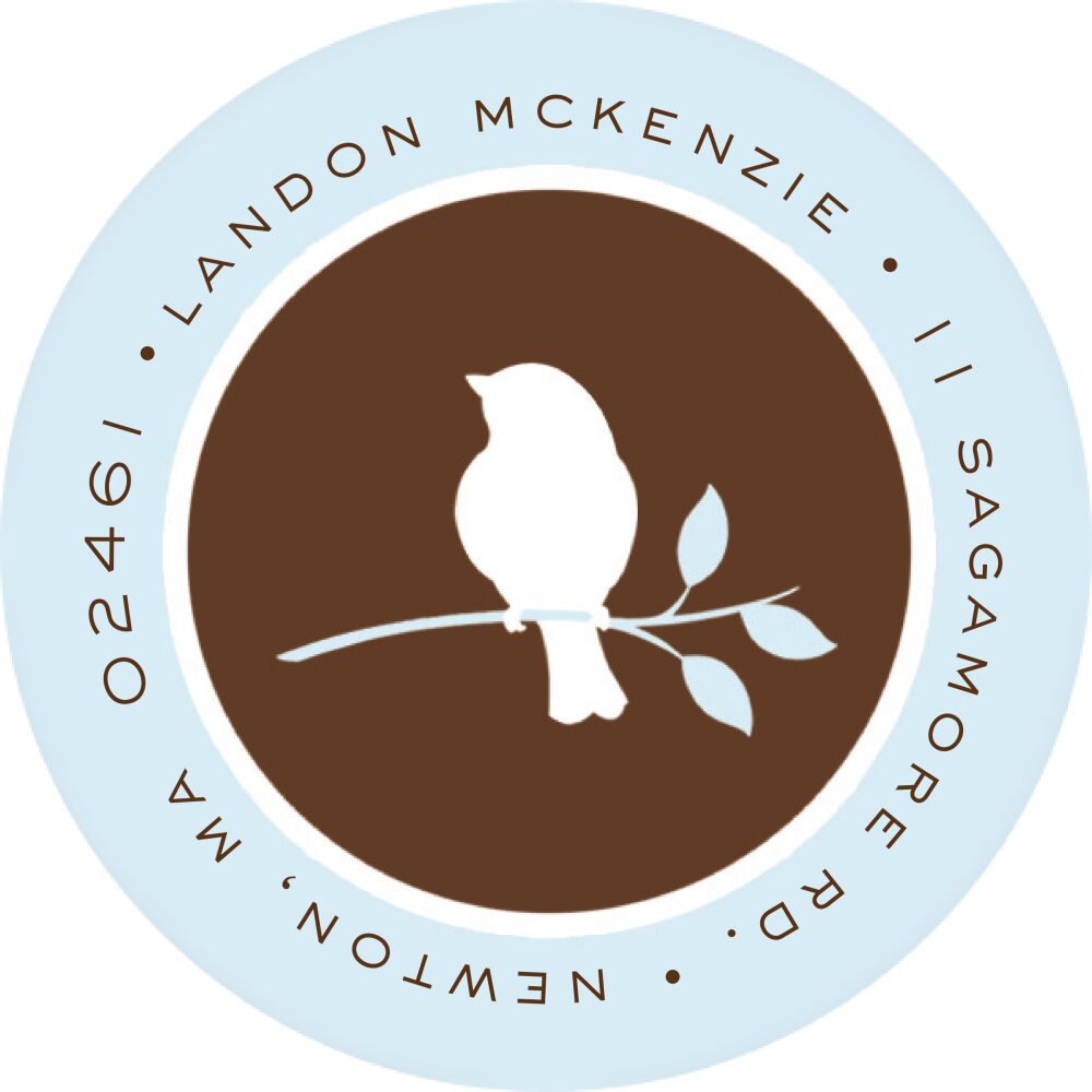 Bird Silhouette Blue Round Address Sticky