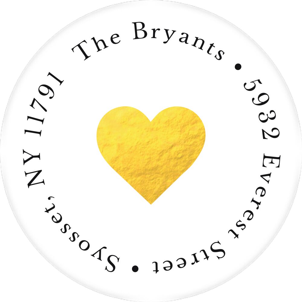 Heart of Gold Round Address Sticky