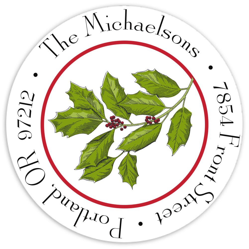 Classic Holly Round Address Sticky