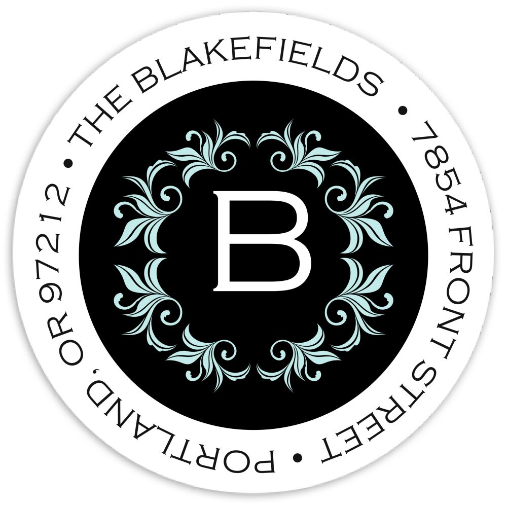 Regal Wreath-Black Round Address Sticky