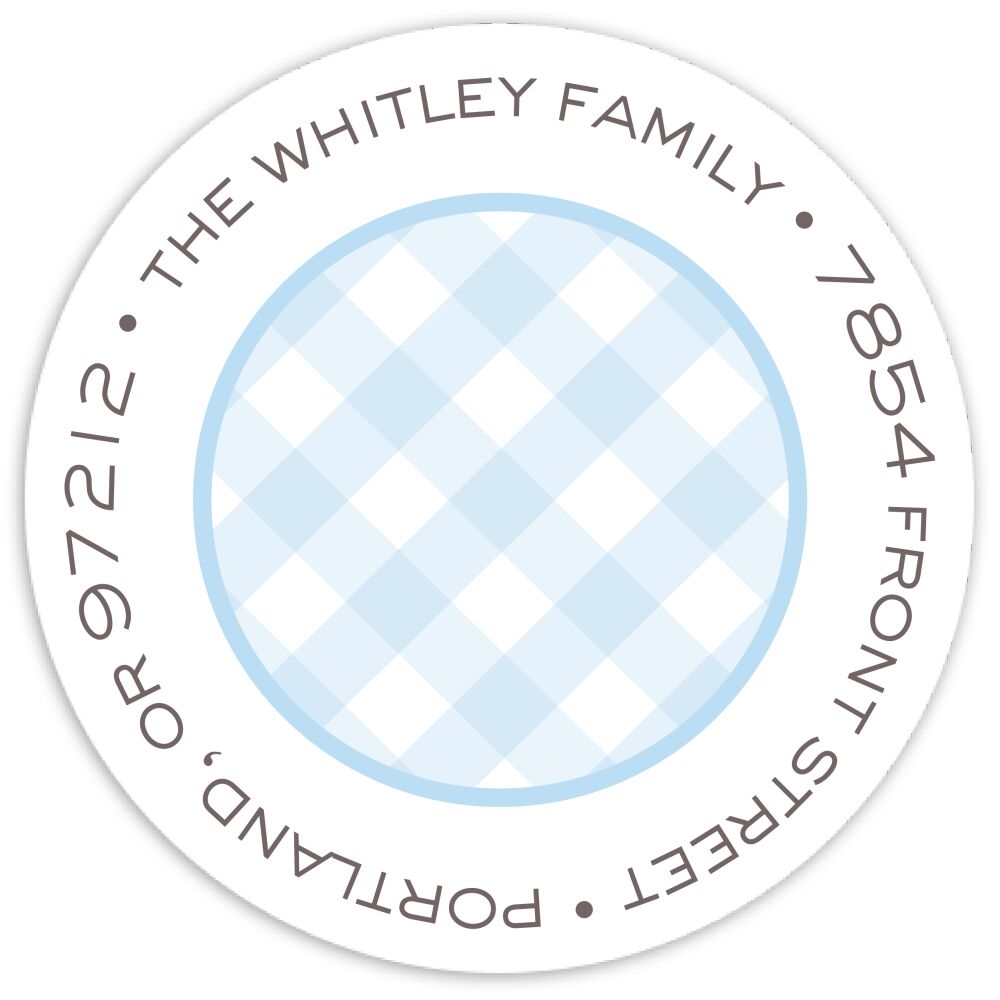 Simple Plaid - Blue Round Address Sticky