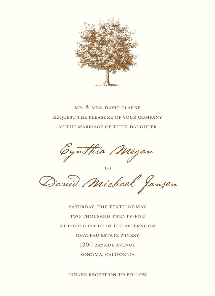 Under The Oak Invitation on White Eggshell (cream)
