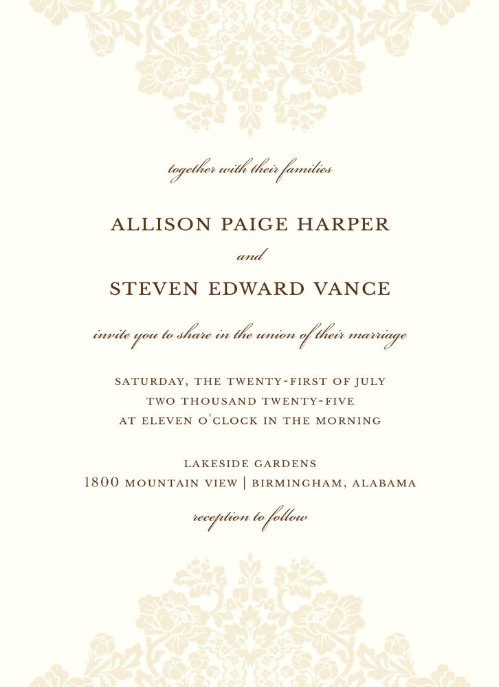 Wedding Bliss Invitation on White Eggshell (cream)
