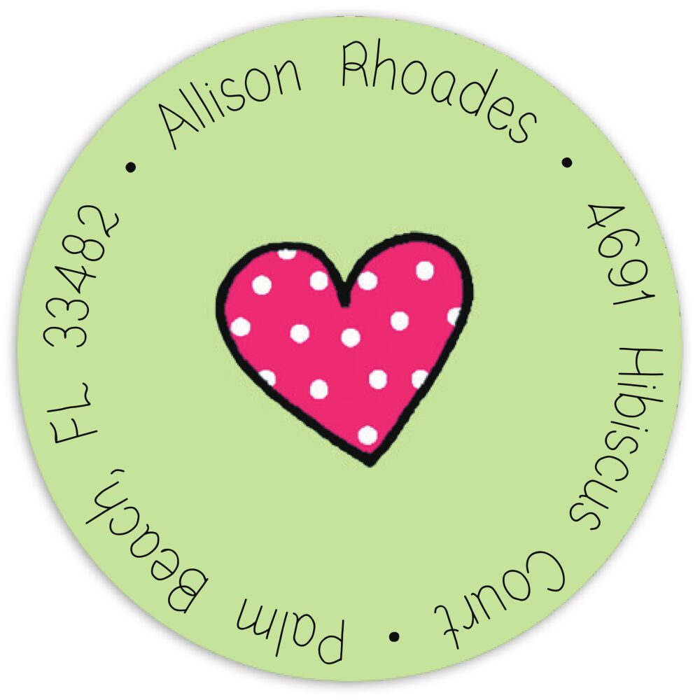Tiny Red Dotty Hearts Round Address Sticky