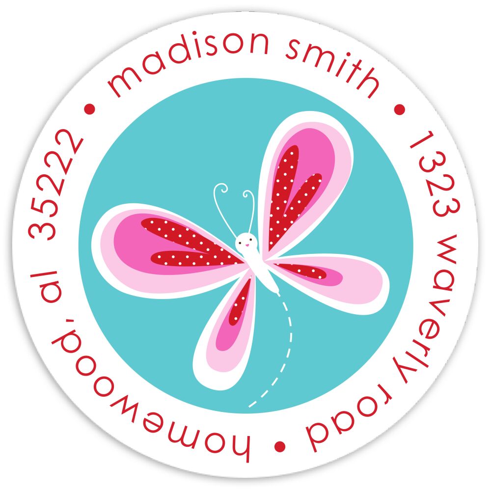 Butterfly Kisses Round Address Sticky