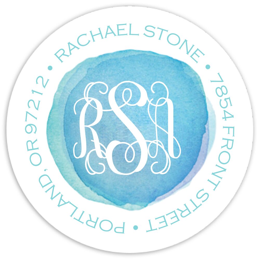 Watercolor Dot - Blue Round Address Sticky