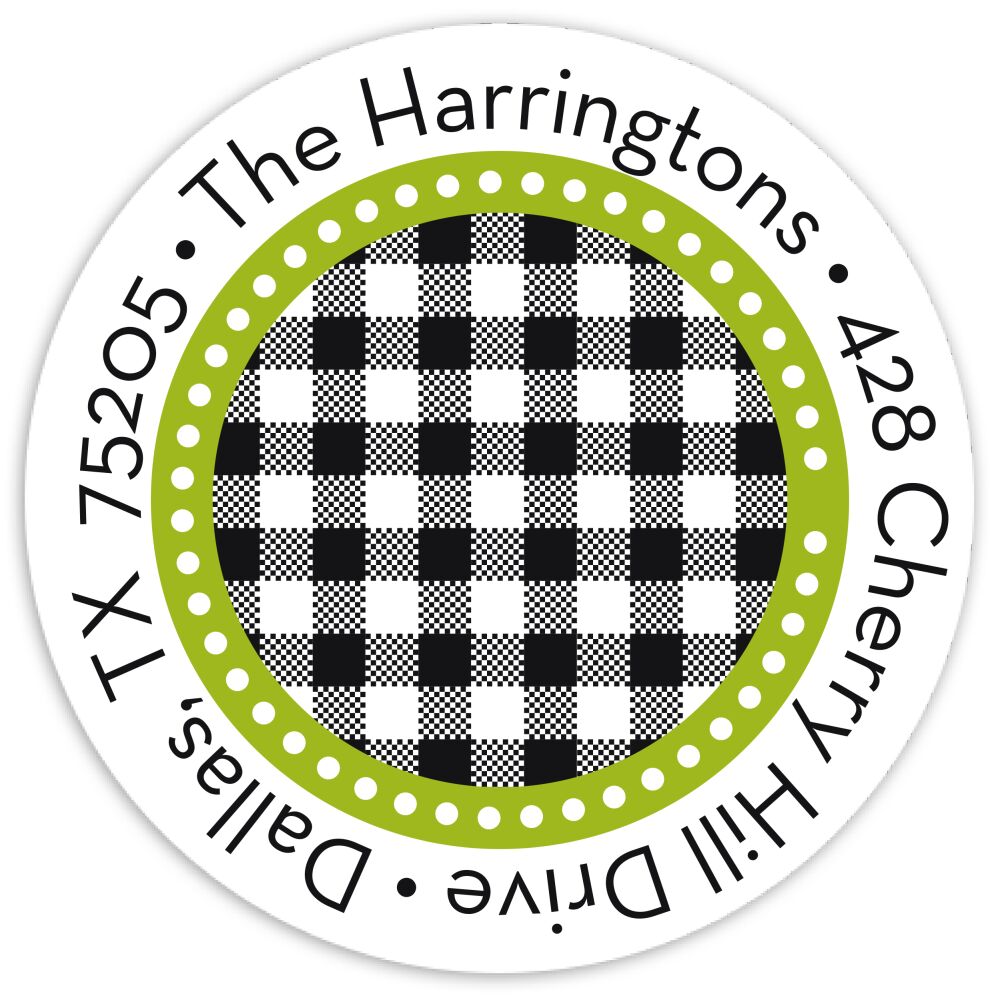 Gleeful Gingham - Licorice Round Address Sticky