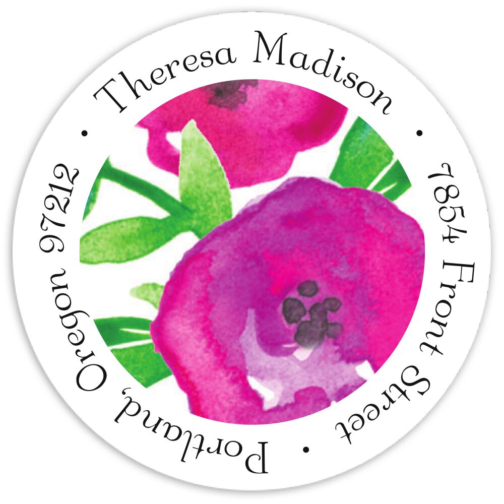 Watercolor Flowers Round Address Sticky