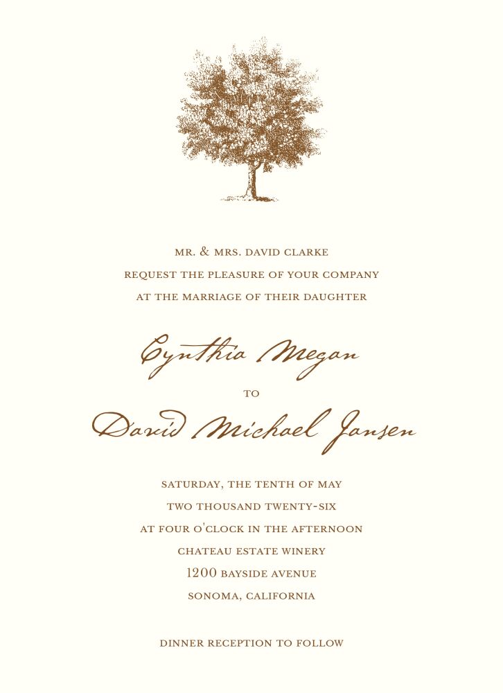 Under The Oak Invitation on White Eggshell (cream)