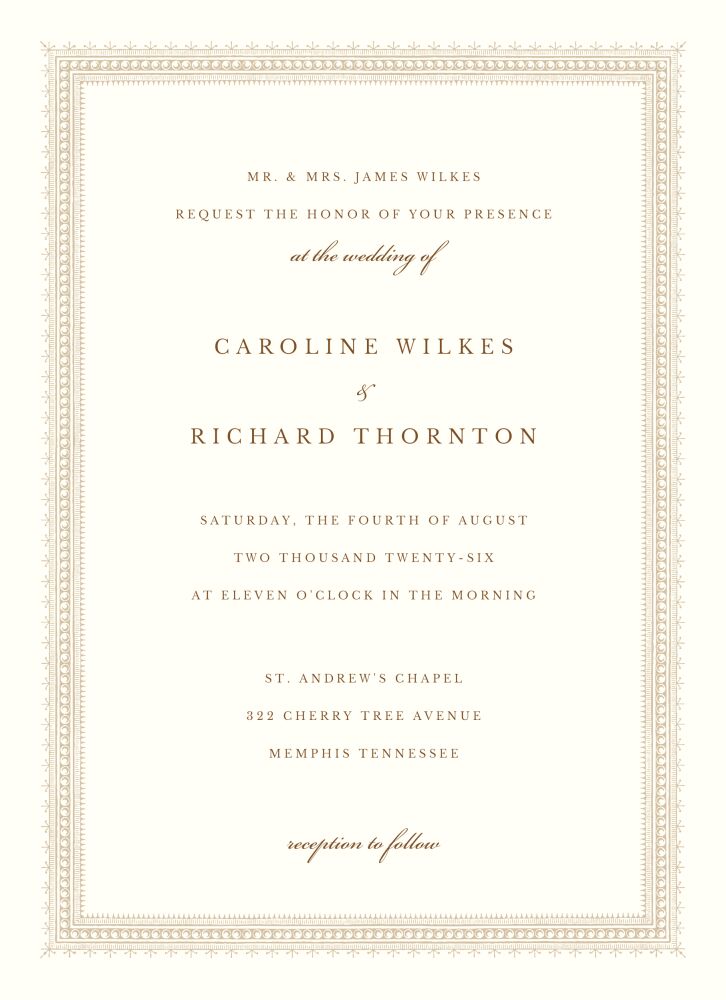 Elegant Border Invitation on White Eggshell (cream)