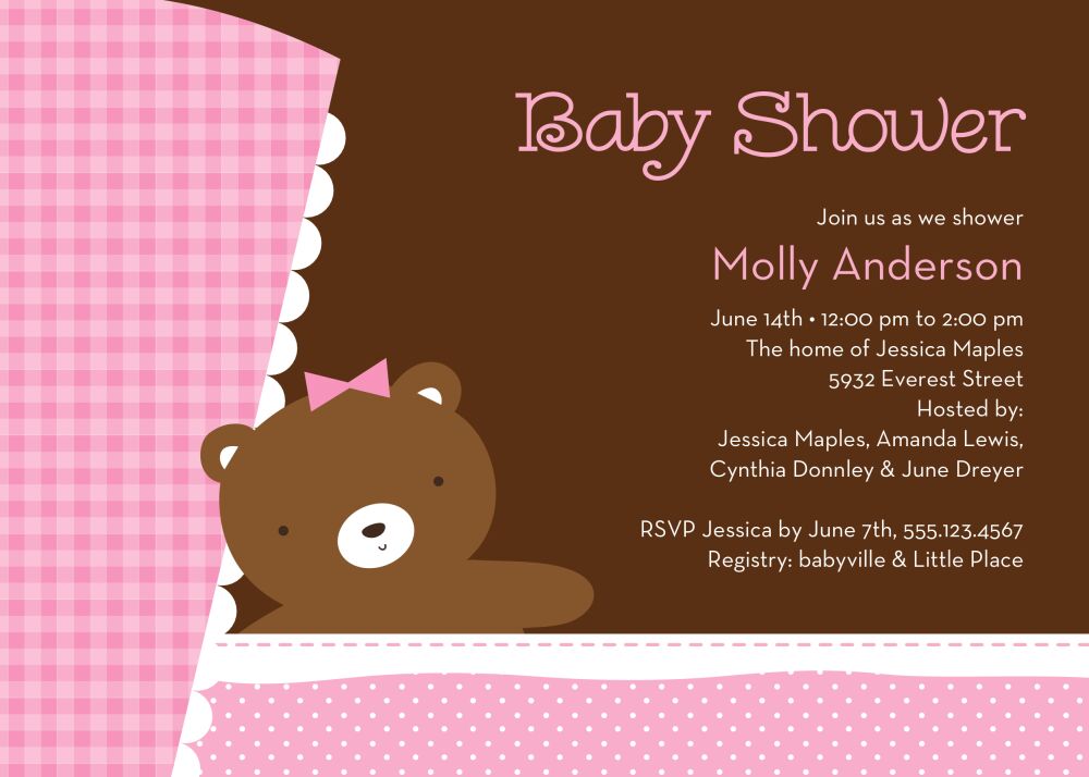 Teddy Pram - Pink Invitation
