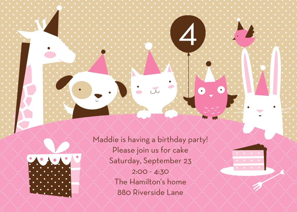 Animal Crackers Pink Party Invitation