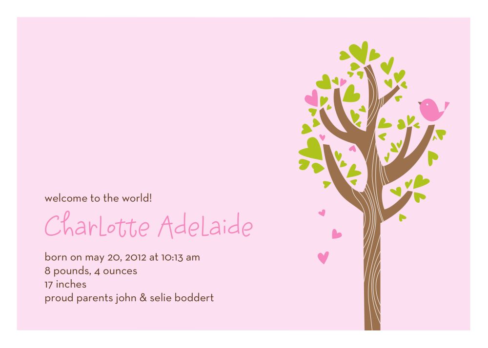 Tweetheart Pink Birth Announcement