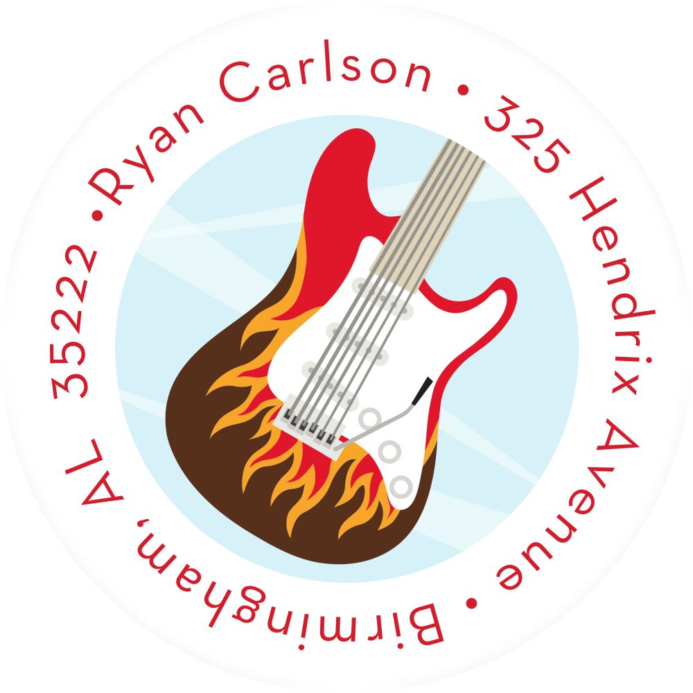 Let's Rock Blue Round Address Sticky