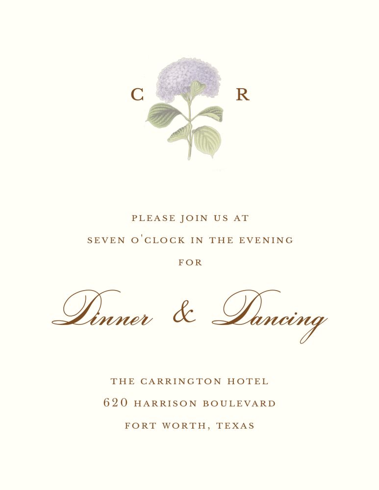 Hydrangea Bloom Reception Card on White Eggshell (cream)