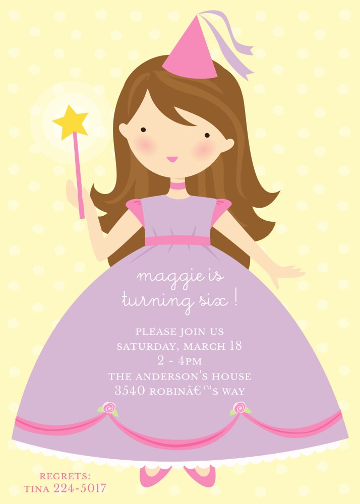 Pretty Princess Brunette Party Invitation