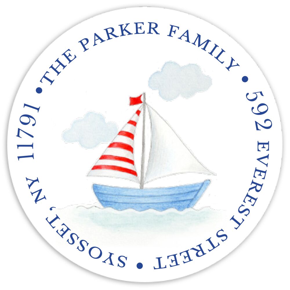 Smooth Sailing - Blue Round Address Sticky