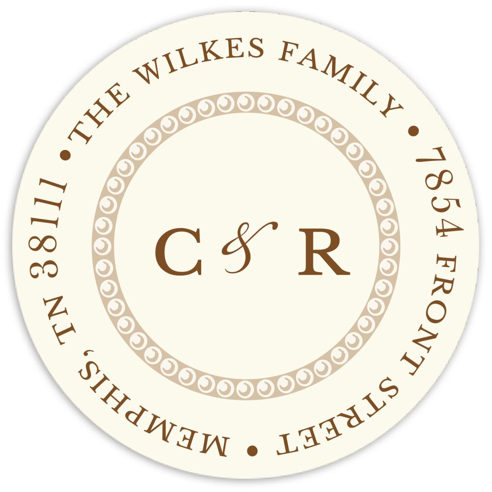 Elegant Border Round Address Sticky on White Eggshell (cream)