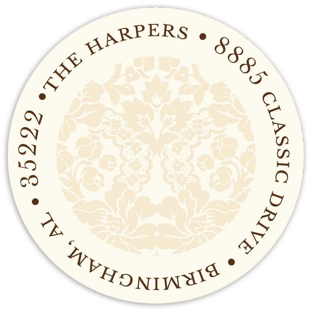 Wedding Bliss Round Address Sticky on White Eggshell (cream)