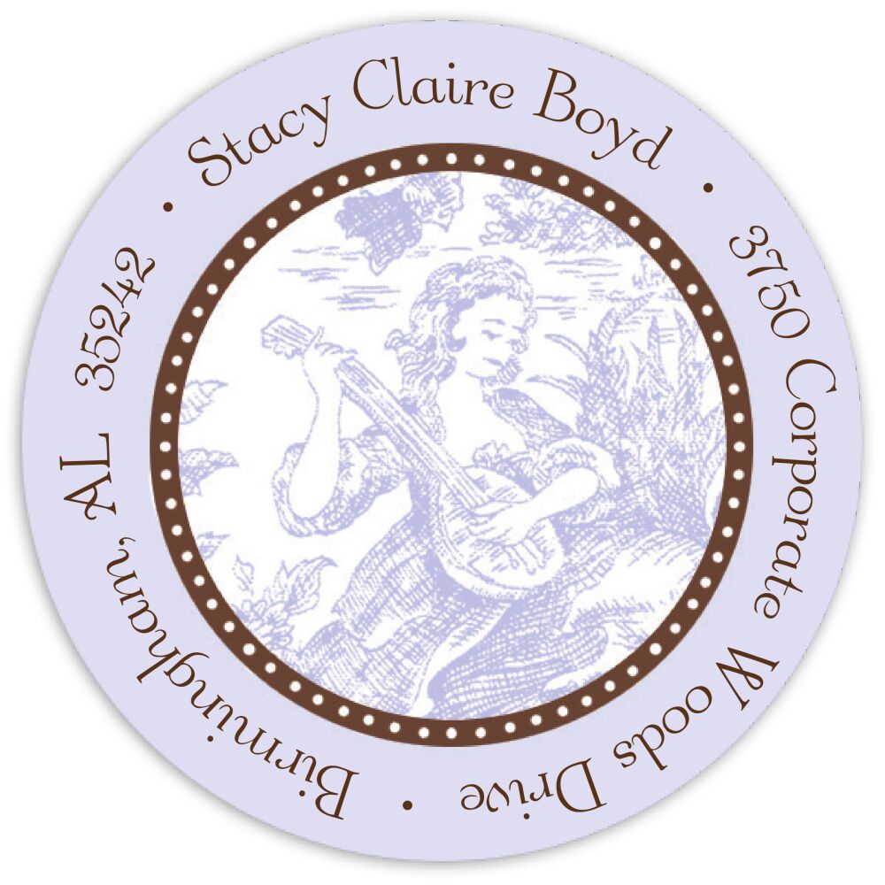 Lavender Toile Fantasy Round Address Sticky